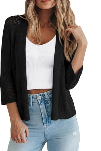 Kistore Cardigan for Women 3/4 Sleeve Summer Crochet Shrugs Open Front Bolero
