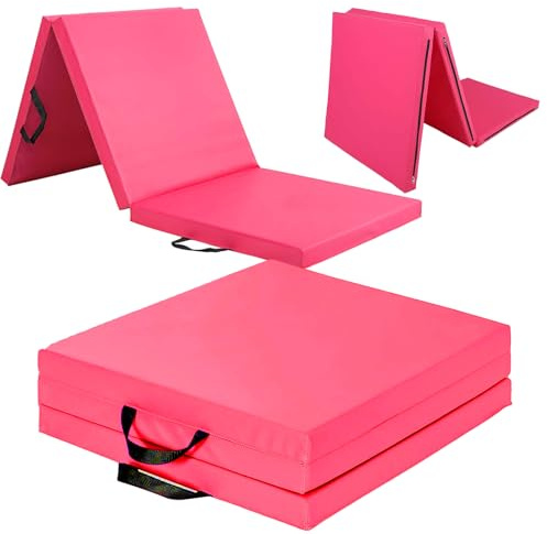 Exercise Mat 50mm Thick Tri-Fold PU Leather Cushioned Gymnastics Mat | Non-Slip Folding Gym Mat for Yoga, Pilates,Tumbling, Floor Exercise, Kids, Adults, Home Workouts & Family Fitness Training