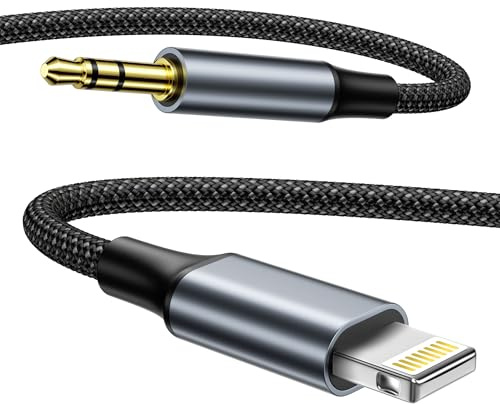 Aux-till-Lightning-kabel 1 m, Lightning-till-3,5 mm-hörlursuttagsadapter | Aux-kabel för iPhone i bilen aux-kabel för bil, hemstereo/högtalare/hörlurar, kompatibel med iPhone 14,13,12,11,XS,XR,X,8