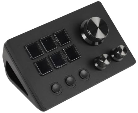 SENECESLI Visuellt Tangentbord, 6 Tangenter LCD Anpassade Knappar Visuellt Tangentbord med Rattar för OBS för Twitch YouTubes, Kompatibelt med OS X och PC (Svart)