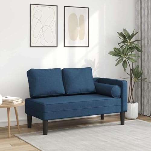 LoogCape Blå tyg schäslong med kudde, moderna relaxmöbler för vardagsrum och sovrum, bekväm recamiere, loungefåtölj, liggfunktion, ergonomisk, stabil träram