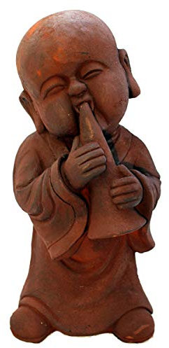 Gall&Zick Monk Figure, Monk Figure, Buddha Statue with Instrument, 43 cm Height, Decorative Figure, Polyresin, Decoration for Home, Home and Garden (Wind Instrument)