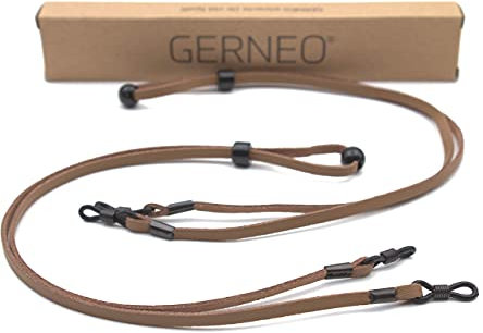 GERNEO® - DAS ORIGINAL - Premium Brillenband Leder aus hochwertiger PU Glatt- und Wildlederoptik Kombination für Lesebrille & Sonnenbrille - 2x hellbraun - Befestigung in schwarz - 2er Pack