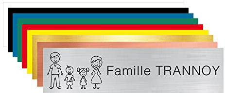 Plaque Gravée Pour Boîte Aux Lettres Petite Famille Personnalisable Avec Votre Nom de Famille - Dimensions 10 x 2,5 Cm - Aspect Argent Brossé Avec Écriture Noir - Famille Mixte
