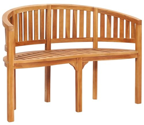 vidaXL Teak Massiv Bananenbank 2-Sitzer Gartenbank Sitzbank Holzbank Parkbank Affenbank Terassenbank Balkonbank Bank Outdoor 120cm