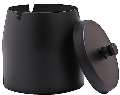 GARMOLY Aschenbecher Edelstahl mit Deckel, Winddichter Tischaschenbecher für Zigaretten, Moderne Tischplatte Aschenbecher tragbar mit rutschfestem Basis für Draußen und Innen(Schwarz,12x12x12cm)