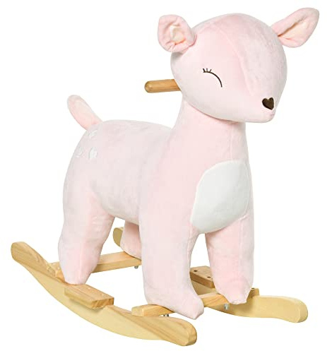 Qaba Kids Plush Ride-On Rocking Horse, Deer-Shaped, 36-72 Months Pink
