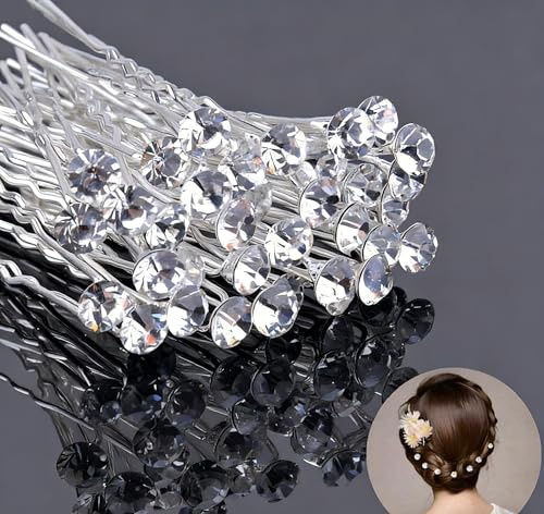 30pcs Pince à cheveux de diamant en forme de U,Épingle à cheveux de Diamants forme, Épingle à Cheveux de Marriage,Mariée Perle Fleur Cristal Épingle à Cheveux pour Mariage Accessoires pour Cheveux