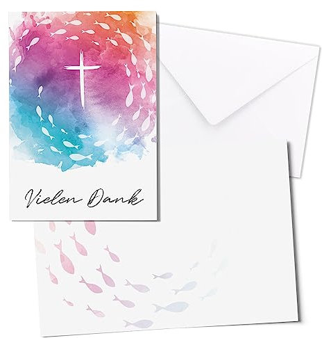 younikat Danksagungskarten - 20 Klappkarten mit Umschlägen - Dankeskarten zur Kommunion Konfirmation Taufe Firmung I Vielen Dank Danksagung - dv1179