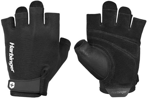 Harbinger Power 2.0 Gewichtheberhandschuhe – Gepolsterte Lederhandfläche, Atmungsaktiver Sitz, Handgelenkband, Zuglaschen – Grip & Schwielen Schutz für das Training – Unisex, Schwarz, X-Large
