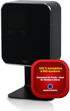 Hygiene365® Desinfektionsspender Automatisch mit LCD-Display Schwarz – 480ml Aluminium Seifenspender Wandmontage & Standgerät – nachfüllbar – Made in Germany