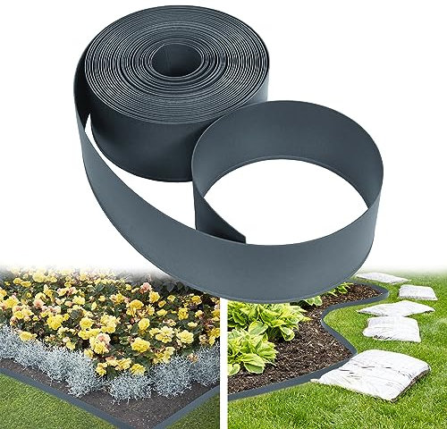 CEEDIR 100 m, gräskant, plast, rabattinfattningar, klippkant rulle, rabattkant, flexibel trädgårdsrabattgräns för begränsningar, rabattinfattning, grymt gräskant, UV-skydd, antracit