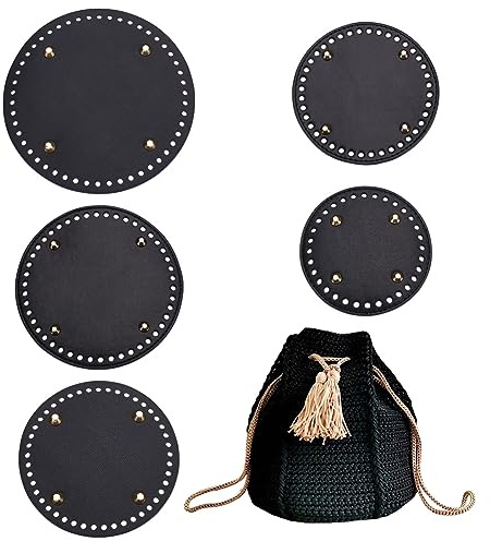 PH PandaHall 5pz 5 Taglie Borsa in Pelle PU Nera Bottom Shaper, Fondo Tondo per Borsa all'Uncinetto con Fori, Imbottitura Base per Cuscino per Borsa A Maglia per Borse A Tracolla per Borse A Mano