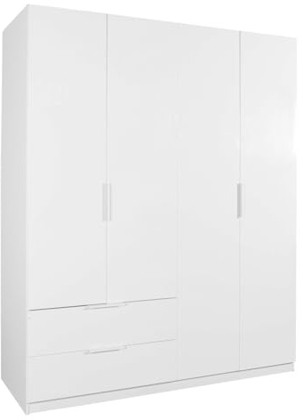 Composad | Armadio della Linea ESPRESSO con 4 Ante e 2 Cassetti, Armadio Contenitore, Salvaspazio, per Camera da letto, Lavanderia, (LxAxP) 162,2x200x58,2 cm, Colore Bianco Laccato, Made in Italy