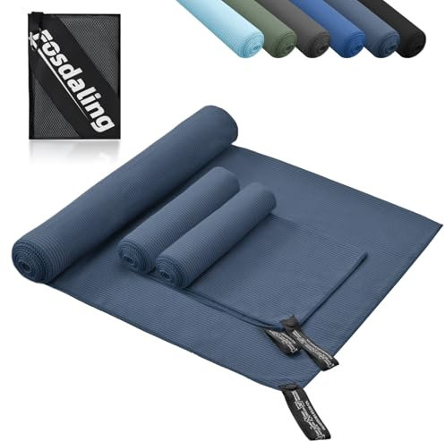 Fosdaling 3er Set Mikrofaser Handtuch: Groß 160×80cm & 2 Klein 80×40cm, Schnelltrocknend Microfaser Sporthandtuch, für Badetuch, Reisehandtuch, Fitness & Sport Handtücher und Strandtuch (Marineblau)