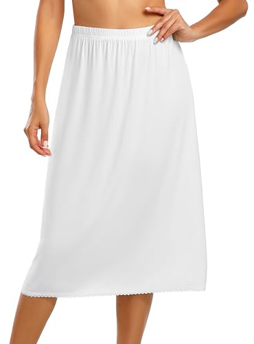 Vlazom Jupon Femme Longue Jupon sous Robe Antistatique en Dentelle Demi-Jupe Modal Lingerie sous-vêtements