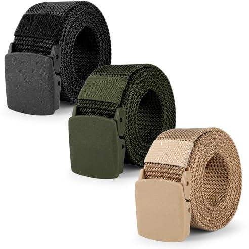 3 Pièces Ceinture en Nylon Homme Ceinture Homme Tissu Réglable Sangle de Tissus Homme Unisexe Tressée Belt Sans Métal en Toile pour le Travail 150CM