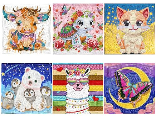 Kssvzz 6 Piezas Diamond Painting Niños Kit Completo, DIY Pintura de Diamantes Niños, Cuadros Diamantes 5D para Niñas y Adultos Principiantes, Dibujos con Diamantes para Casa Decoración (Estilo B)