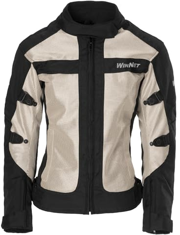 WinNet Giacca Giubbotto da Moto leggero primaverile autunnale Traforato traspirante Ventilato per l'Estate con Protezioni estivo da donna (IT, Testo, S, Regular, Regular, Beige)