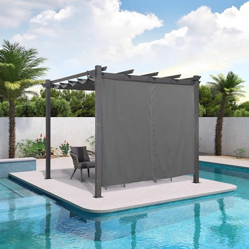 PURPLE LEAF Garten Pergola 3 x 3 m mit Seitenwänden, Aluminium Terrasse Pavillon mit Wetterfestes Schiebedach, Blick und Windschutz, Grau