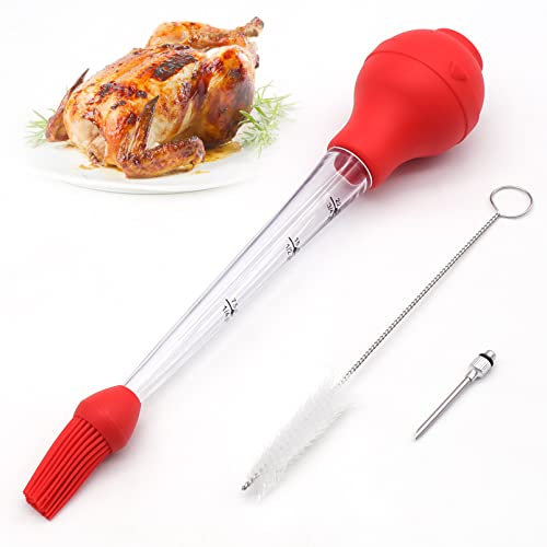 Siringa Per Arrostire,Imbastitore Per Tacchino,4 Pezzi Pipetta Per Arrostire Tacchino,Silicone Fda,Aghi Inclusi,Spazzola Per Grigliare E Spazzola Per Pulire,Strumento Da Cucina Per Grigliate Di Carne