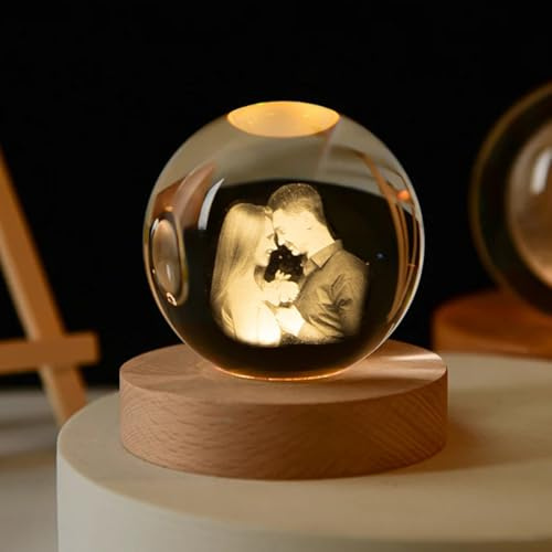Zhongzhi Bola de Cristal Personalizada con Foto y Luz Nocturna 2D para Niños, Grabada con Láser y Siete Colores de Luz (6cm)