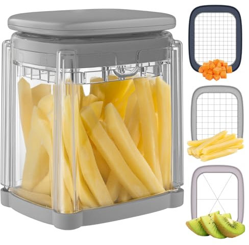 Vihoom Affetta Patate, Taglia Patate con 3 Lame in Acciaio Inox, Taglia Patate a Bastoncino, Affetta Verdure Multifunzioneper per Patatine Fritte, Cetrioli, Carote, Cipolle e Frutta