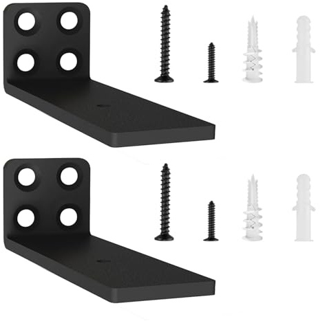2 Pzs Soporte Estanteria Pared, 10 cm Soporte Balda Flotante de Madera, Escuadras Para Estanterias Metalicas Invisibles, L Soporte Baldas Pared Industrial con Tornillos (Negra)