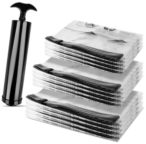 Sac Rangement Sous Vide Aspirateur, Lot de 12 (4 * 80x60cm, 4 * 70x50cm, 4 * 60x40cm) Housse de Rangement Réutilisable avec Pompe à Main, Sac Sous Vide Vetement Aspirateur pour Vêtements, Couettes