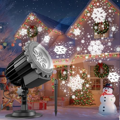 Snöflingor projektor ljus 3D-effekt, snöflinga LED julbelysning projektor – vattentäta högtidsdekorationer för utomhusbruk, gård och hus