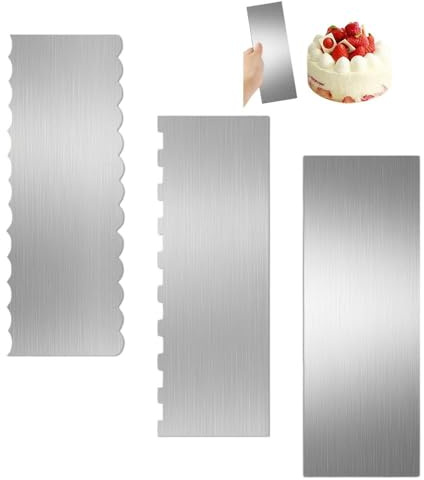 GIDWRIY 3 Piezas Raspador de Tartas,Espátula para Decorar Tartas,Rascador Liso para Crema de Metal,Espatula Reposteria Acero Inoxidable,Espátulas para Pasteles,Herramientas para Decoración de Tarta
