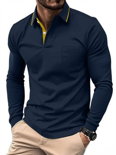 JACKETOWN Polo da Uomo Maniche Lunghe Polo da Golf Traspirante Sportivo Camicia da Uomo Polo Shirt Lavoro Casual Basic Regular Fit Autunno Inverno M-3XL
