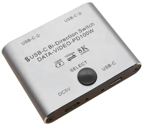 Osmond Divisor de Interruptor USB C Bidireccional, Conmutador USB C 8K, KVM 8K 60 Hz, 4K 144 Hz, Video para Múltiples Fuentes, Sin Línea USB C
