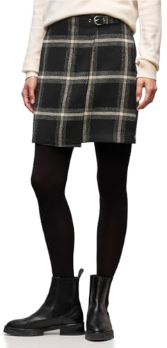 Gonna a Quadri da Donna, Effetto Avvolgente, Nero, 40