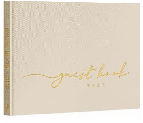 Lanpn Libro Firmas de Boda 108 Páginas en Blanco, Libro Visitas Boda 2026 de Lino, Libros de Firmas para Aniversario, Bautizos, Cumpleaños, Libro de Recuerdos de Invitados de Boda, Beige