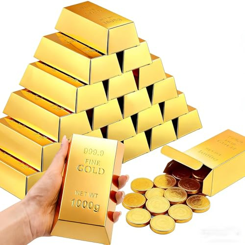 Ulluthu Cajas de Dulces con Forma de Lingote de Oro | 30 Unidades para Fiestas y Eventos | Montaje Fácil Sin Pegamento | Decoración Dorada para Cumpleaños, Bodas, Navidad | Cajas de Regalo de Papel