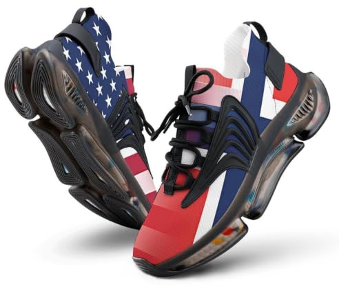 U.S. and Norwegian Flag Men's Running Shoe 12men（EUR46） | Elastic Cushioned Breathable Mesh Non Slip Support Shock Training Comfort