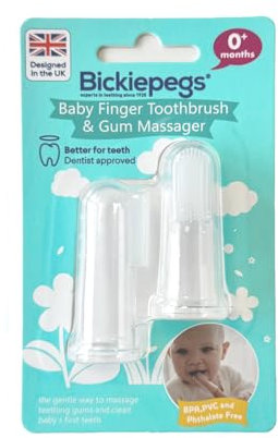 Bickiepegs Finger Toothbrush 0 Years, Baby Brush & Teething Gum Massager for Newborn, 2pcs (Pack of 1)