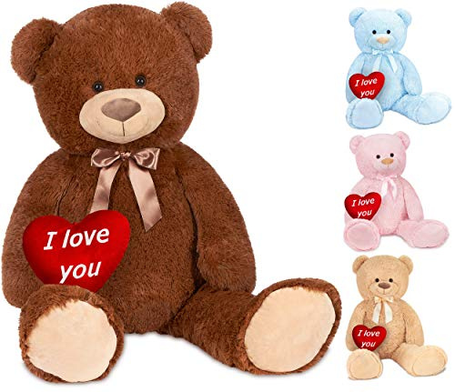 BRUBAKER XXL Teddybär 100 cm Braun mit einem I Love You Herz Stofftier Plüschtier Kuscheltier