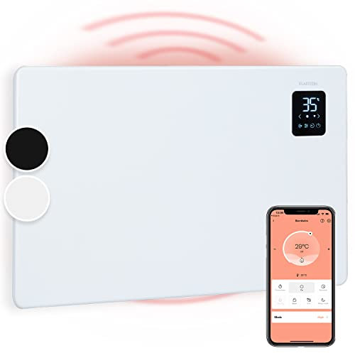 KLARSTEIN Bansin Smart - Calefactor-convector eléctrico, Termostato Entre 5 y 50 °C, Pantalla LED, Pantalla táctil, Programable, Control por App, Potencia 1500 W, hasta 30 m², 68 x 44 x 11 cm, Blanco