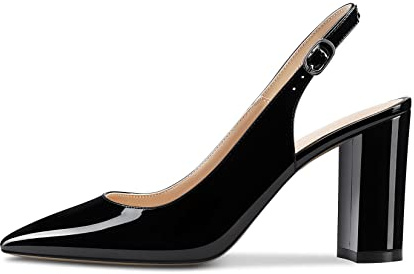 Castamere Femmes Haut High Bloc Chunky Talon Heel Pointu Bout Slingback Escarpins Slip-on Lanières Cheville Dress Clear Sandales 8.5 CM Heels Noir 42 EU