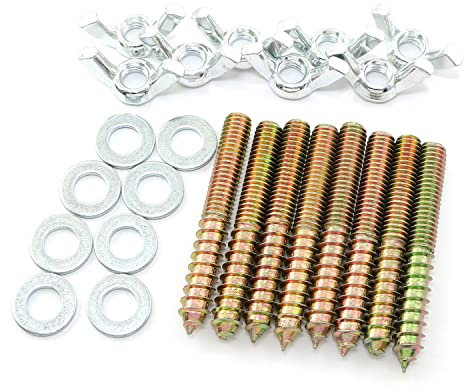 Pro Bamboo Kitchen 8pcs Hanger Bolts 3/8-16 x 3 Double Headed Screws with 3/8-16 Wing Nuts and 3/8 Flat Washers Self Tapping Fixed Screws for Pet Furniture, Household Furniture