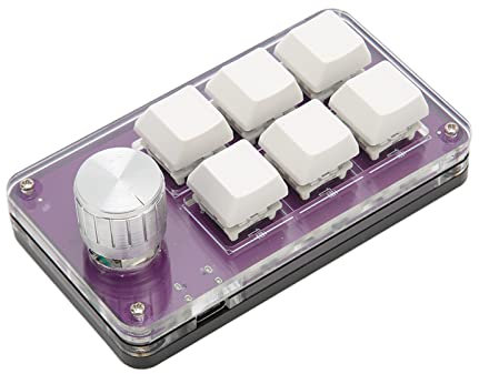 One Handed Mechanical Keyboard, 6 Keys 1 Knob Small Programmable Macropad Wired Keyboard, DIY Programmable Keyboard for Gaming Office (Transparent Purple)