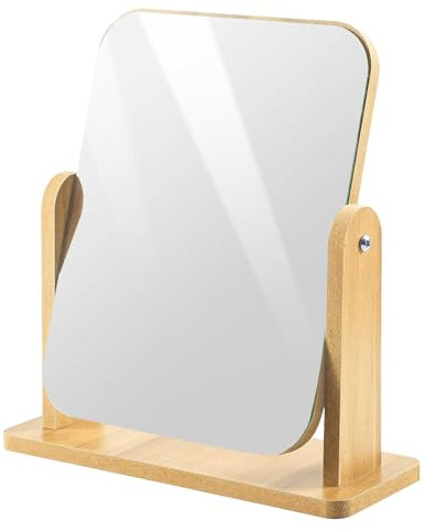 Bahan alamy Kosmetikspiegel 360 Grad Drehung Schminkspiegel Stehend Holz Tischspiegel Freistehend Make Up Spiegel Für Frisiertisch, Badezimmer, Schlafzimmer (22x17 cm)