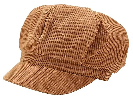 FSSTUD Womens Corduroy Caps 8 Panel Peaked Cap Vintage Newsboy Paperboy Hats Gatsby Cabbie Cap Painter Tour Hat Brown