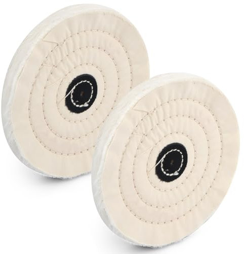 2 Piezas Rueda Pulidora, Disco de Pulido de Algodón, Tela Rueda Pulir, 50 Capas, Herramienta de Pulido de Fieltro para Coche, Aluminio, Cromo, Porcelana, Acero Inoxidable (150mm, Blanca)