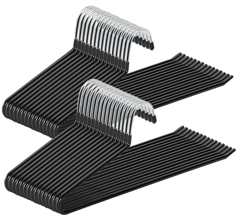 ABHENG Grucce per pantaloni, Gancio Grucce per Pantaloni, confezione da 30, Appendiabiti Salvaspazio Bianca, Gruccette in Acciaio Inox, Cromate, 38 x 0,5 x 13 cm, Nero, AIY0530B