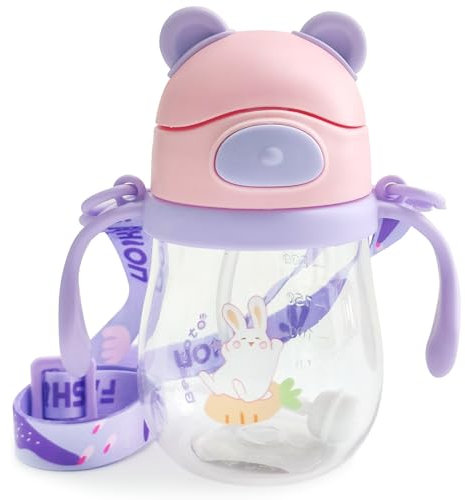 Alled Trinklernbecher Baby,Schnabeltasse Kinder ab 6 Monate Auslaufsicher Trinkbecher, Beschwerter Strohhalm Trinkbecher Kleinkind mit Griffen Schlüsselband 250ml
