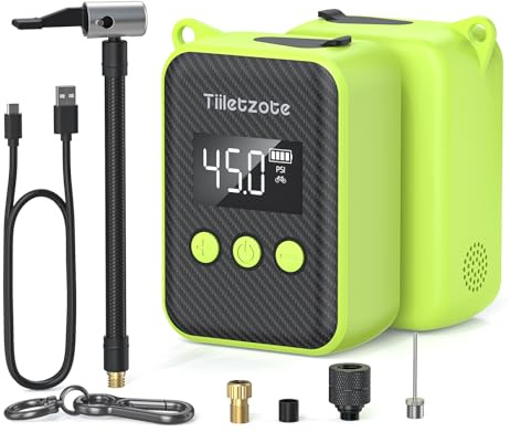 Pompe à vélo, mini pompe à pneu de vélo 130 PSI avec jauge compatible avec valve Presta et Schrader (Chartreuse), pompe électrique portable pour gonflage de vélo, compresseur d'air, arrêt automatique