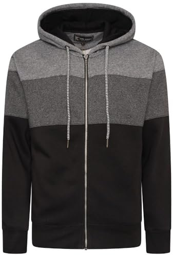 KAM Hoodie Striped Zip Up Long Sleeve Drawstring Hood Casual Mens Plus Size 7071 (UK, Alpha, 5XL, Plus, Regular, Black)